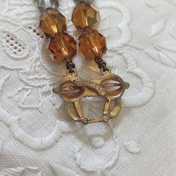 Vintage MARVELLA 2- Strand Deep Amber, grey faceted Crystal glass Beads BRACELET - Picture 7 of 9
